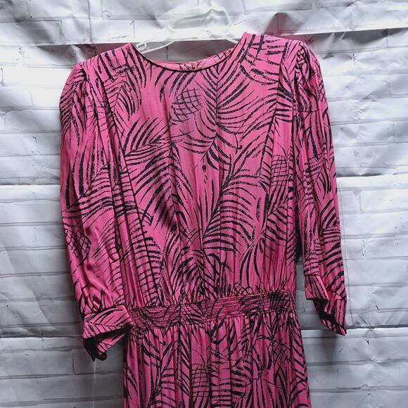 VTG 80 Karin Stevens by Steven Stoller Magenta Black 3/4 sleeve maxi Dress 12 - Picture 2 of 7